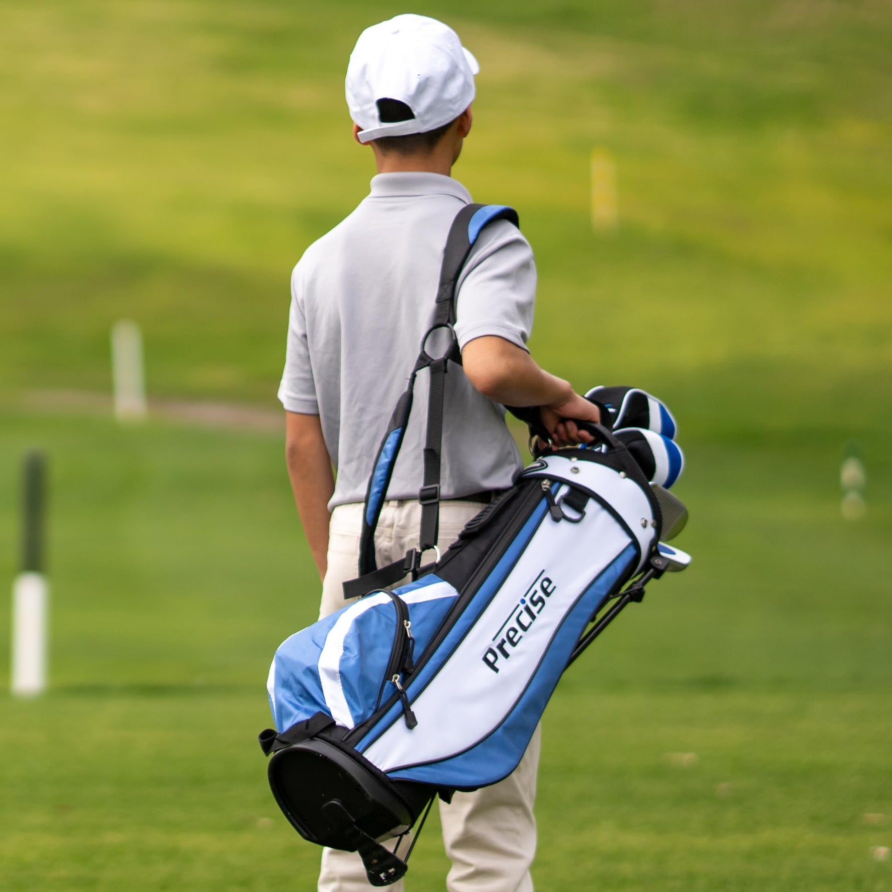 Precise X7 Junior Complete Kids Golf Clubs Set - Boys & Girls Right Handed Kids Golf Set w/ Driver, Hybrid, Irons, Putter, Stand Bag & Headcovers - Youth Golfing Clubs Sets for Ages 6-8 - Red
