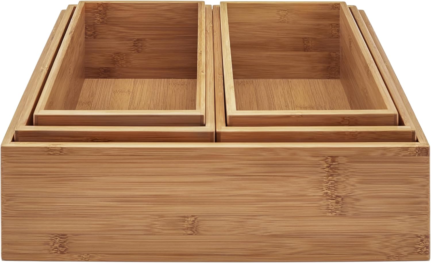 Seville Classics Bamboo Wood Storage Bins Organizer Boxes for Kitchen Counter, Pantry, Closet, Office Bedroom, Makeup, Bathroom, Nursery, K Cup, 5 Piece 3-Size (1 XL, 2L, 2M) Shelf Bin Set, Bamboo