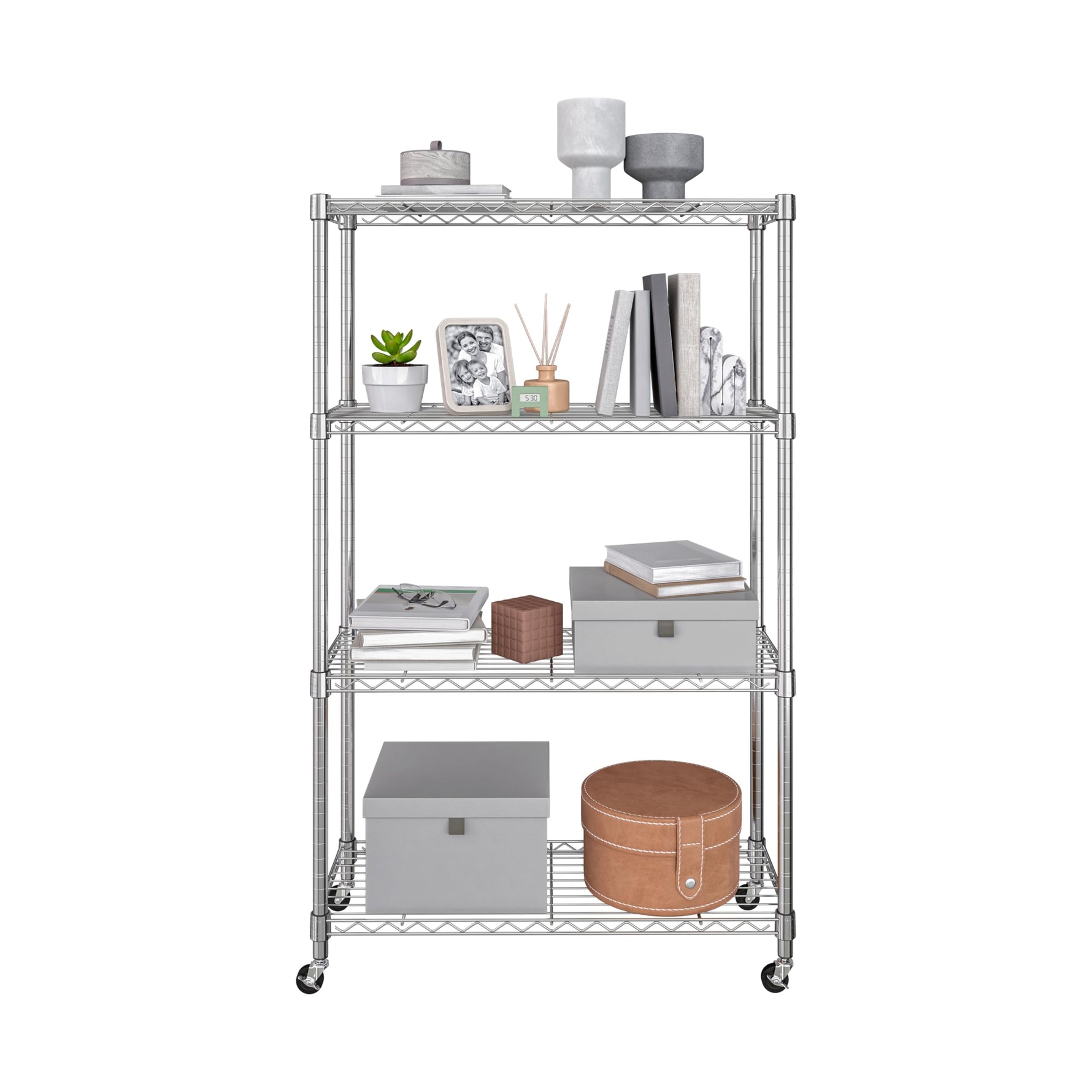 5-Tier Steel Wire Shelving, 30"W x 14"D x 61.5"H | Durable solid steel wire storage rack with adjustable shelves featuring 300 pounds per shelf weight capacity for home use