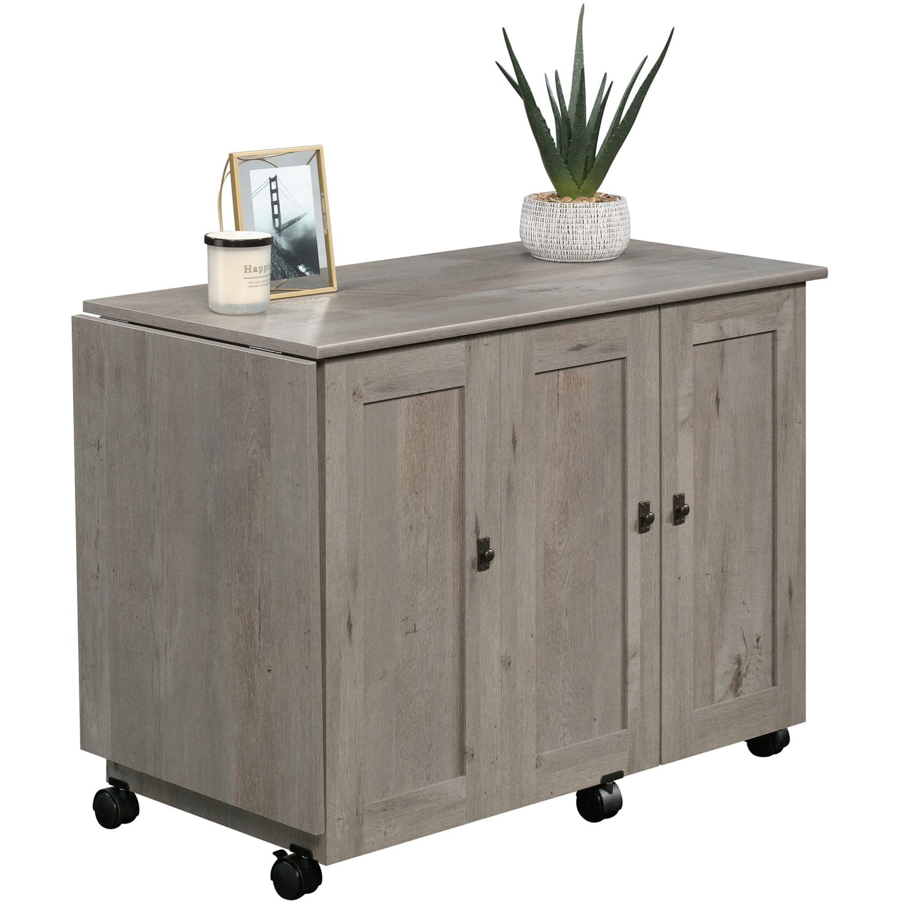 Sauder Miscellaneous Storage Easy Rolling Sewing and Craft Table/Cart/ Pantry cabinets, Cinnamon Cherry finish