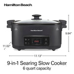 Hamilton Beach 6 Quart 9-in-1 Programmable Slow Cooker with Sear, Browning, Rice, Steam, Sauté, Roast Delay Start & Keep Warm Functions, Nonstick PFAS-Free Dishwasher Safe Crock, Black (33604)