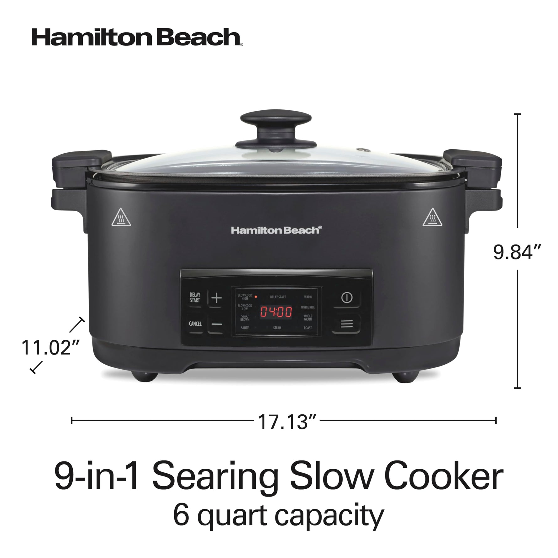 Hamilton Beach 6 Quart 9-in-1 Programmable Slow Cooker with Sear, Browning, Rice, Steam, Sauté, Roast Delay Start & Keep Warm Functions, Nonstick PFAS-Free Dishwasher Safe Crock, Black (33604)