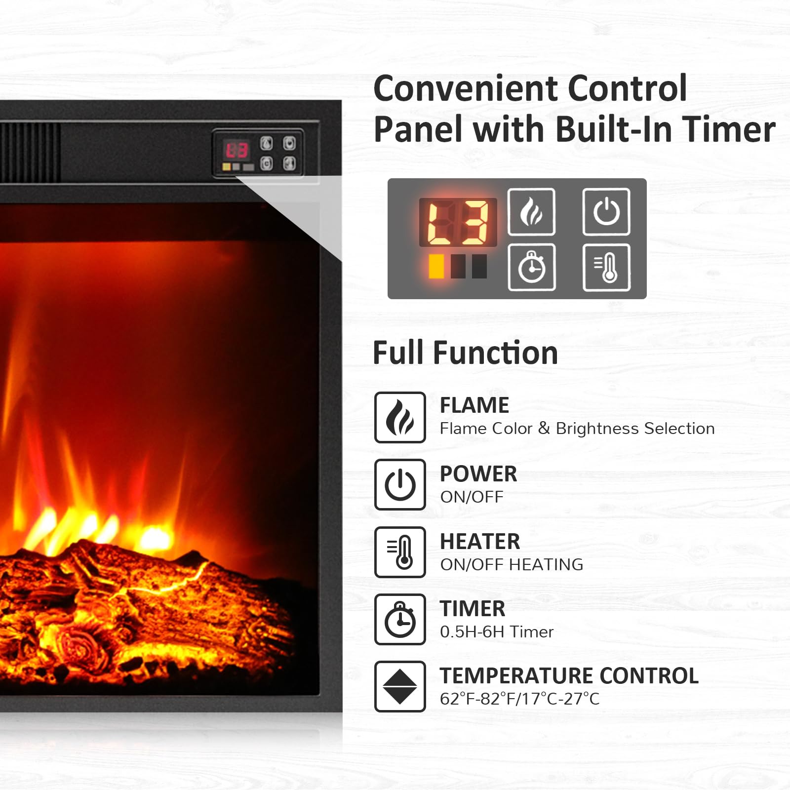 Naice 72" Electric Fireplace with Mantel and Cabinets, Fireplace TV Stand for Living Room Bedroom, Stacked Stone Surround and Remote Control 3D Realistic Flame, Black
