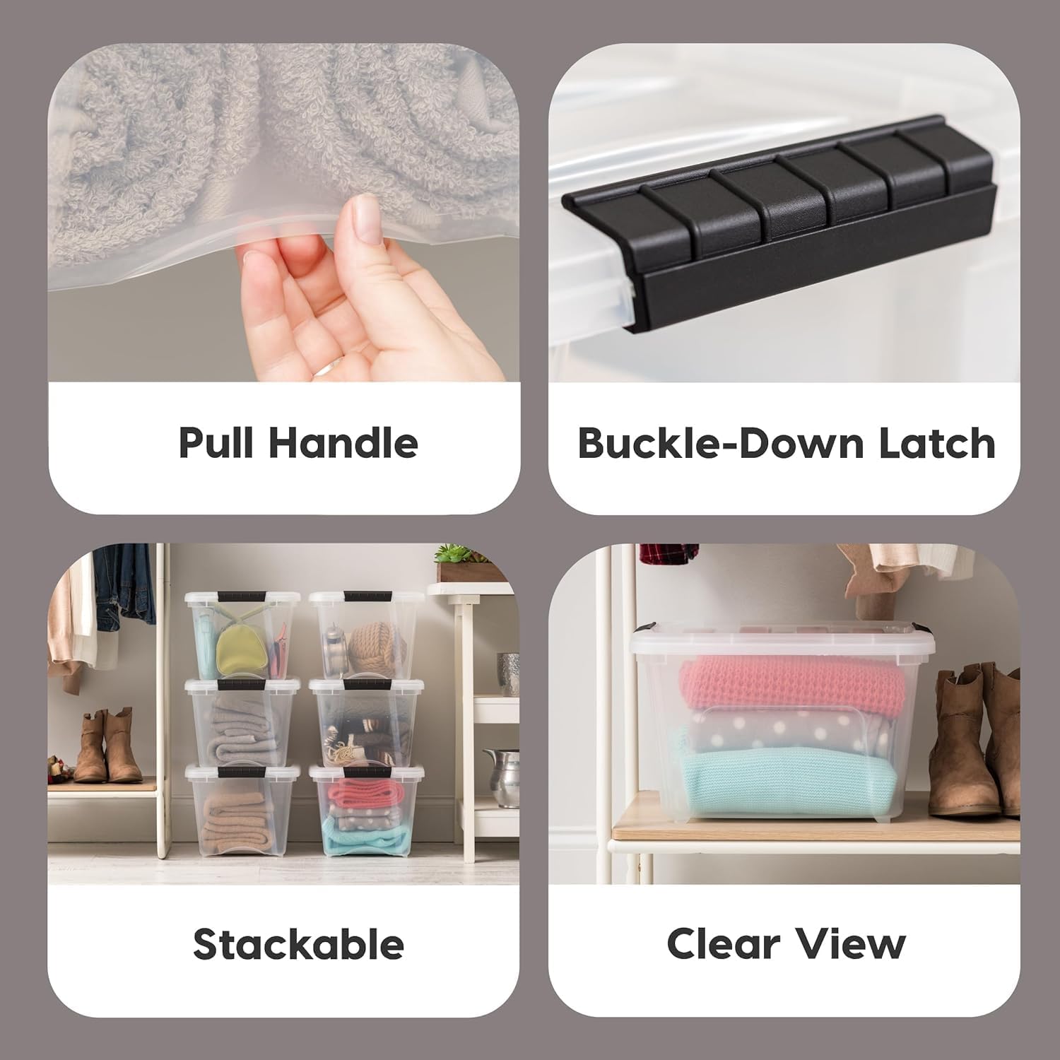 IRIS USA 6-Pack 6 Quart Storage Bins with Lids | Transparent design makes contents easy to find. Ideal for shoes, photos, documents, and small essentials. Nestable design