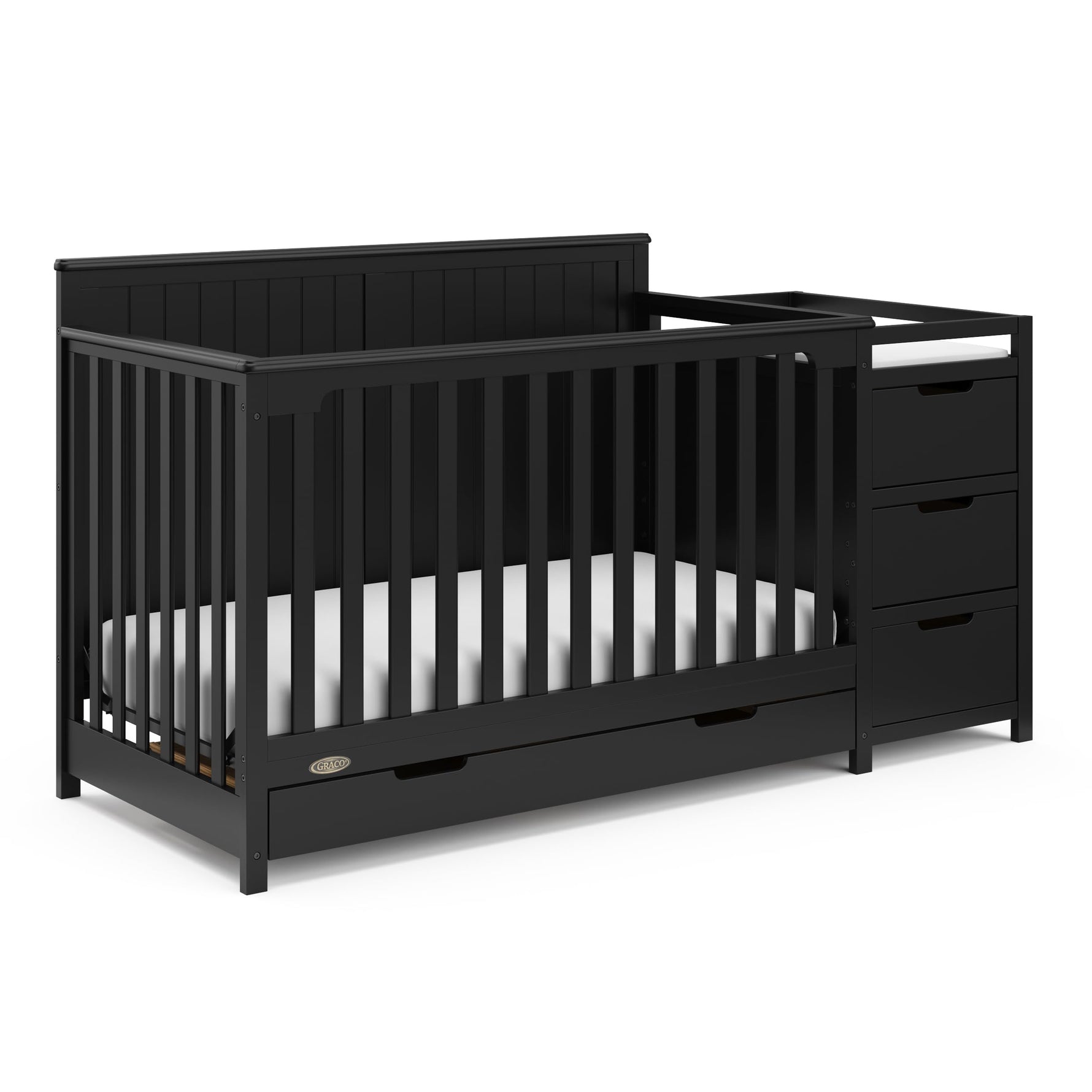 Graco Hadley 5-in-1 Convertible Crib with Drawer – GREENGUARD Gold Certified, Fits Standard Crib Mattress, Converts to Toddler Bed, Daybed and Full Bed, 4 Adjustable Mattress Heights (White)
