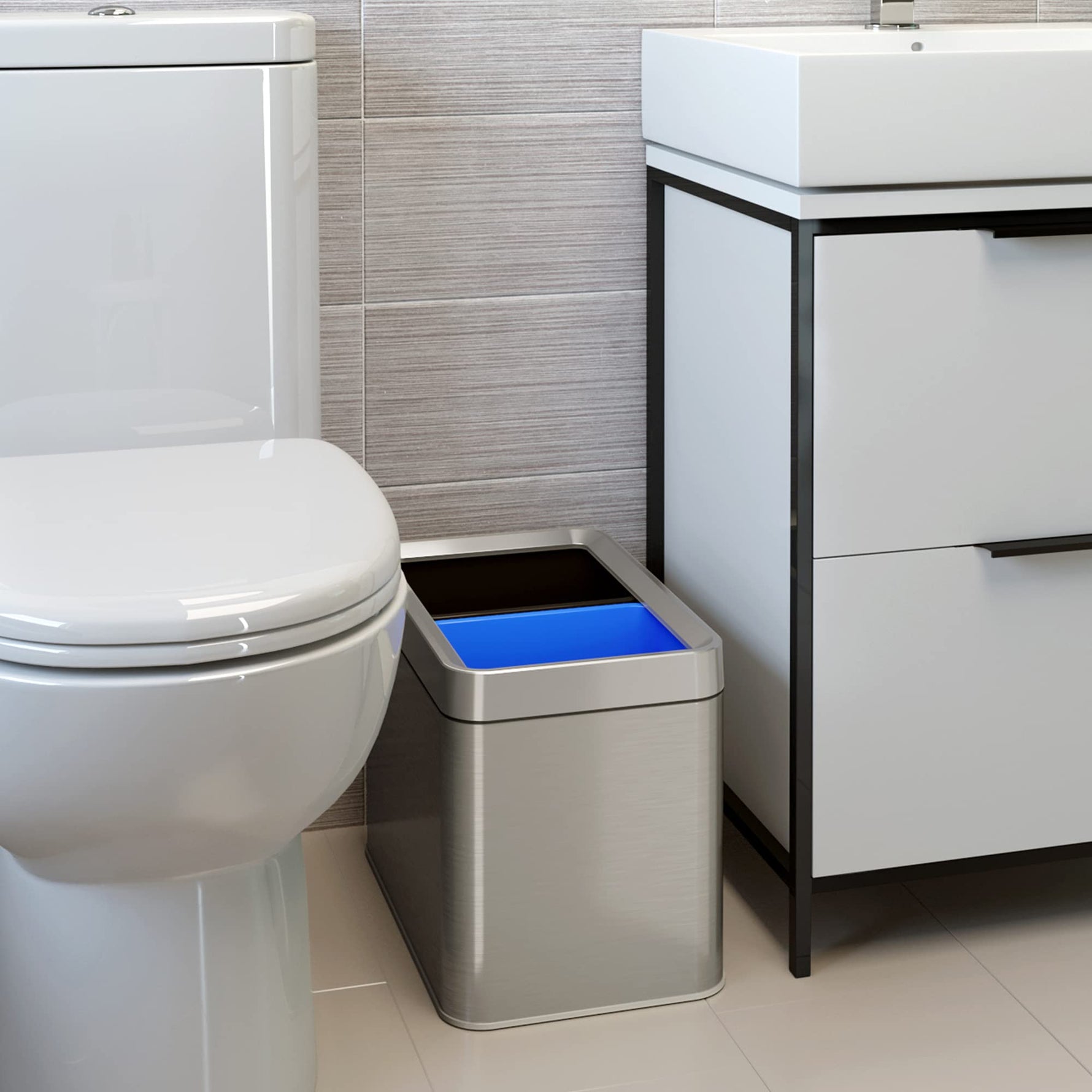 ITouchless 5.3 Gallon / 20L Slim Dual Compartment Open Top Trash Can and Recycle Bin – Rectangular Stainless Steel Wastebasket for Kitchen, Home, Office, Cubicle, Breakroom, Garage