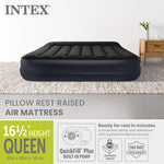 Intex Air Mattress, 64123ED Dura-Beam Plus Pillow Rest Fiber-Tech – Queen Size – Built-in Electric Pump – 16.5in Bed Height – 600lb Weight Capacity