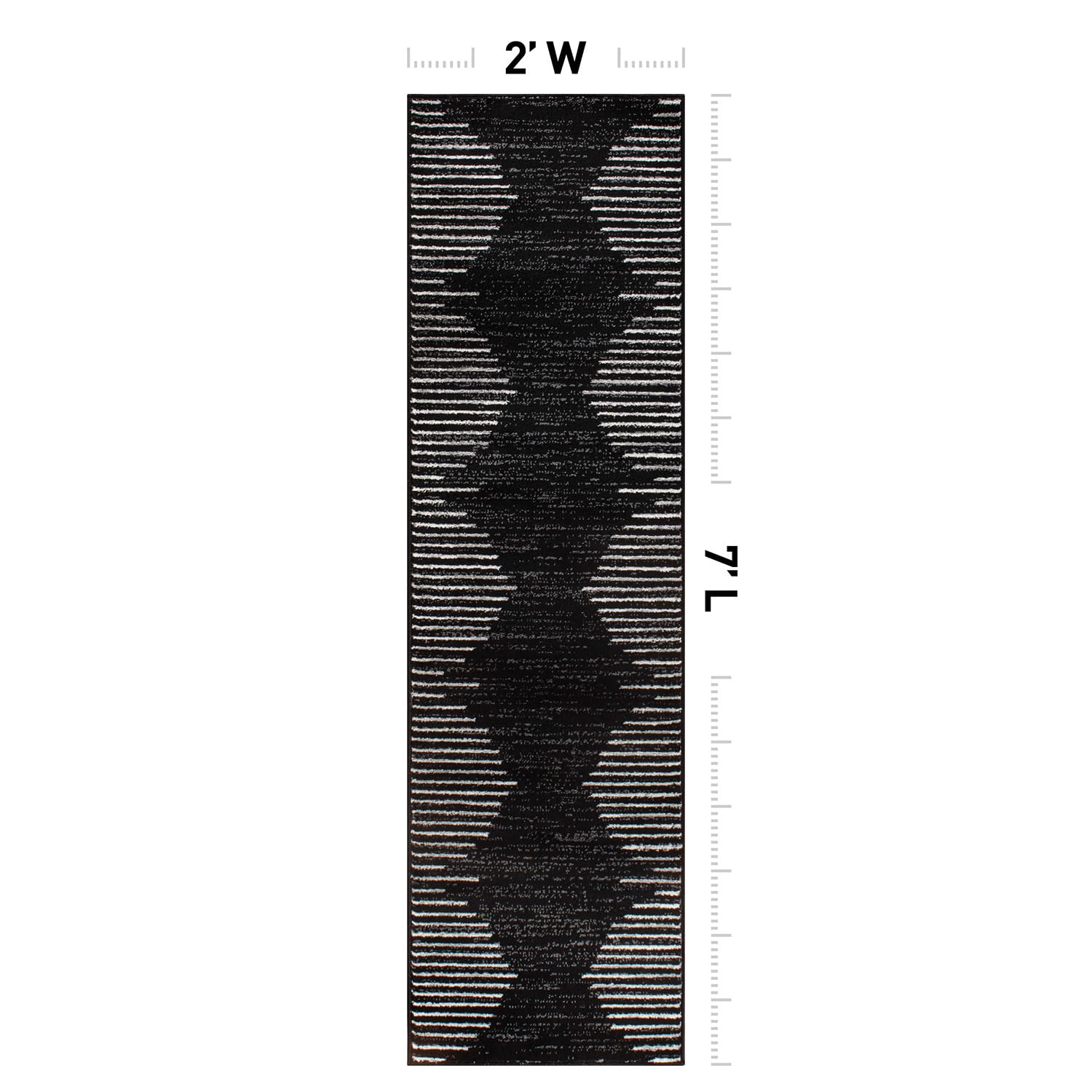 Rugshop Bohemian Stripe Stain Resistant Carpet High Traffic for Hallway Entryway Living Room Kitchen Bedroom Laundry Runner Rug 2' x 7' Black