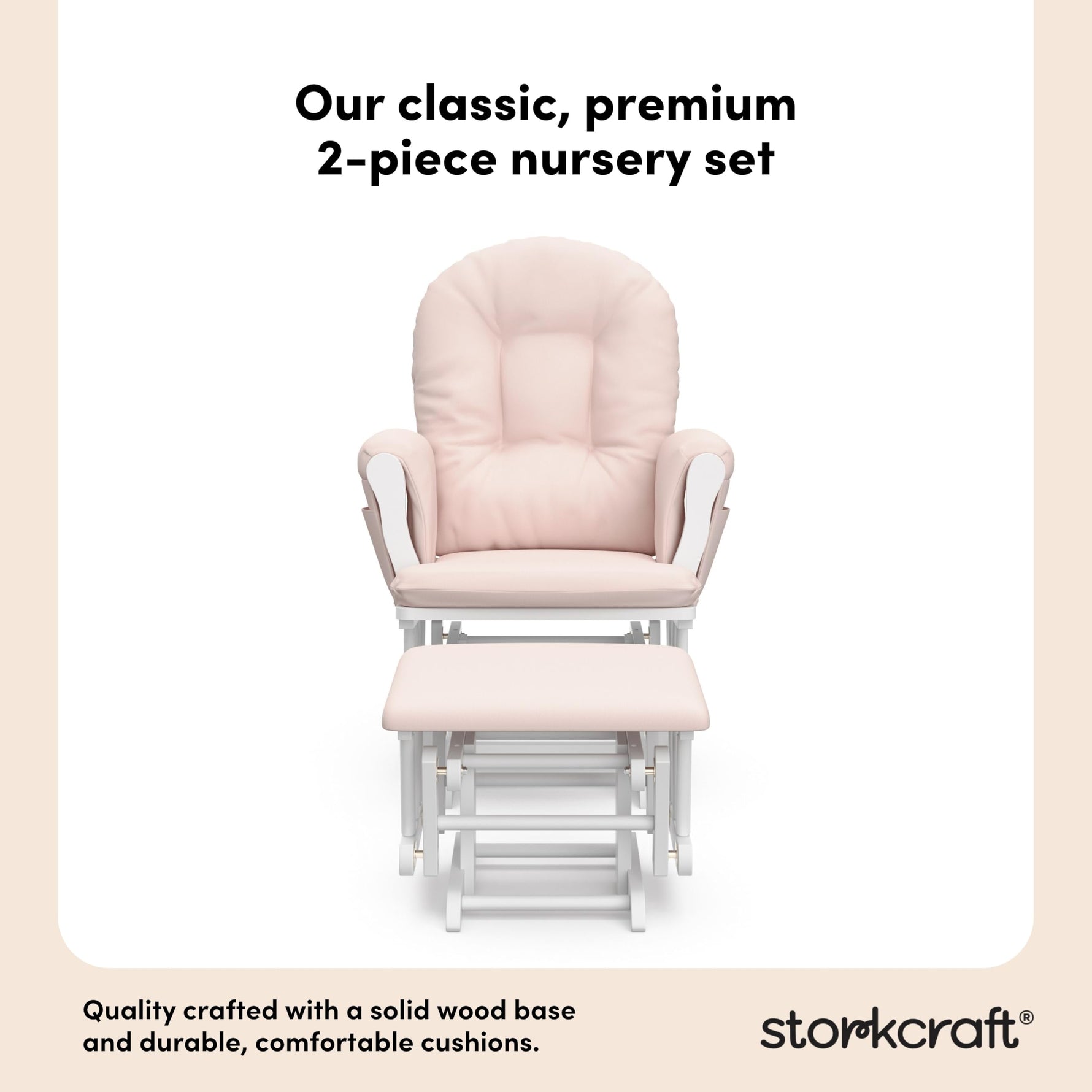 Storkcraft Premium Hoop Glider & Ottoman (Espresso with Beige) — GREENGUARD Gold Certified, Solid Wood Craftsmanship, Convenient Storage Pockets, Glider Rocking Chair for Nursery, Multi-Award-Winning
