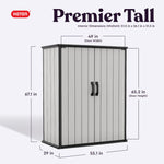 Keter Premier Tall 4.6x5.6 ft Resin Outdoor Storage Shed, Backyard Garden Shed with Shelving Brackets for Tools, Patio Furniture, Pool & Bike Storage, Grey & Black, 62 cu. ft Capacity