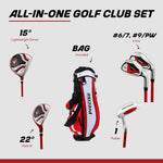 Precise X7 Junior Complete Kids Golf Clubs Set - Boys & Girls Right Handed Kids Golf Set w/ Driver, Hybrid, Irons, Putter, Stand Bag & Headcovers - Youth Golfing Clubs Sets for Ages 6-8 - Red