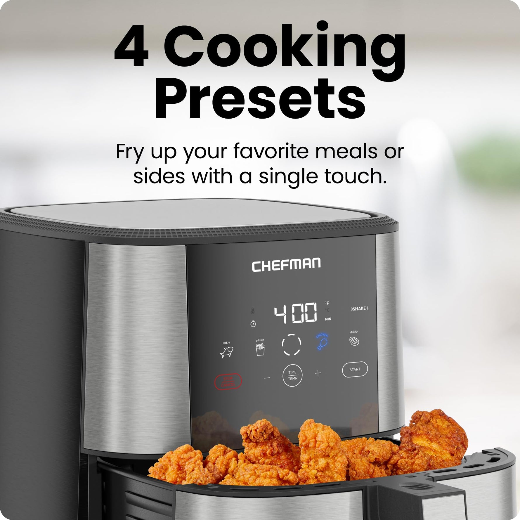 Chefman Air Fryer 8 Qt | TurboFry® 4-in-1 with 450°F Hi-Fry Option for Crispier Results | Bake, Dehydrate, Frozen | XL Nonstick Dishwasher-Safe Basket | Stainless Steel