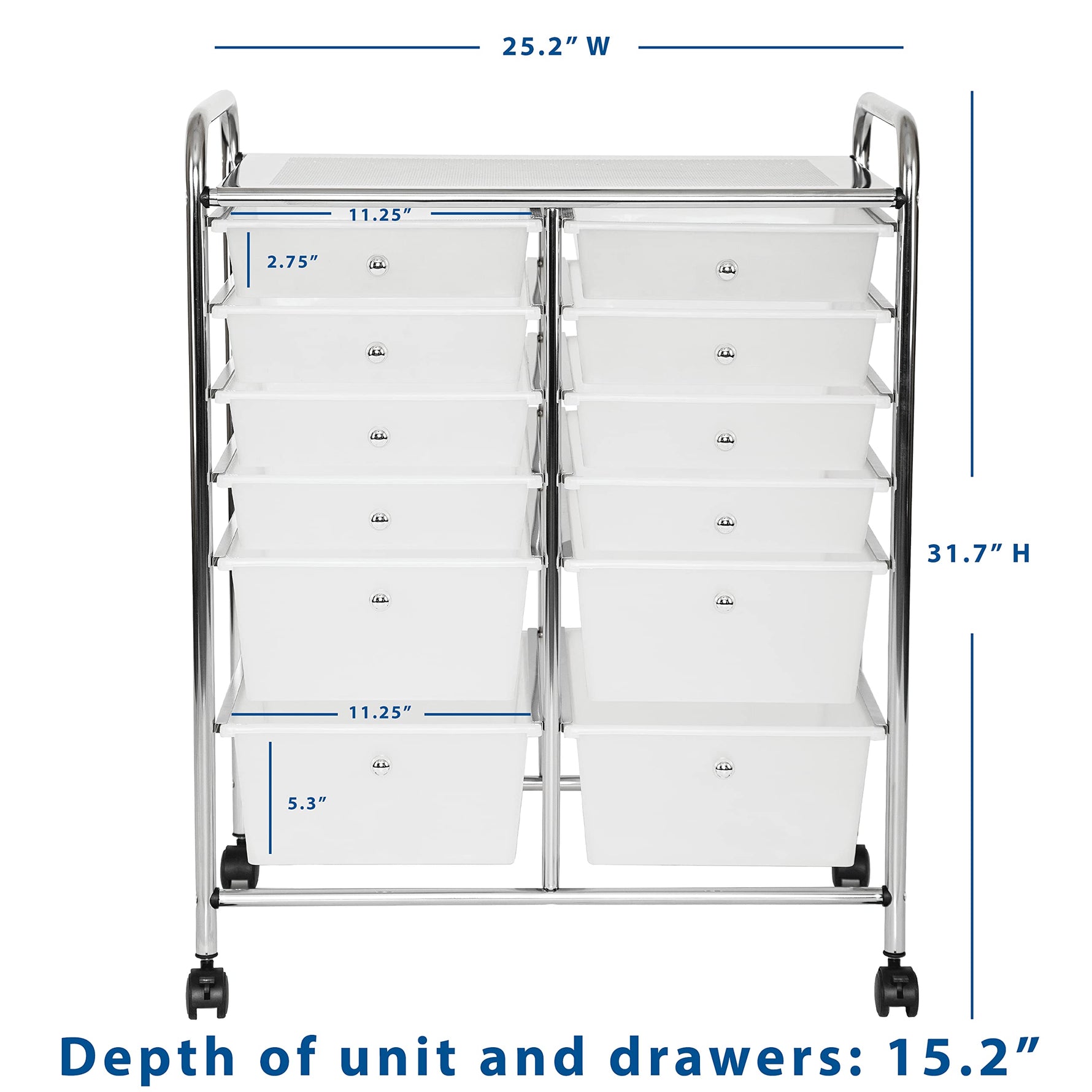 Seville Classics Rolling Utility Organizer Storage Cart , for Home Office, School, Classroom, Scrapbook, Hobby, Craft, 15 Drawer, Black