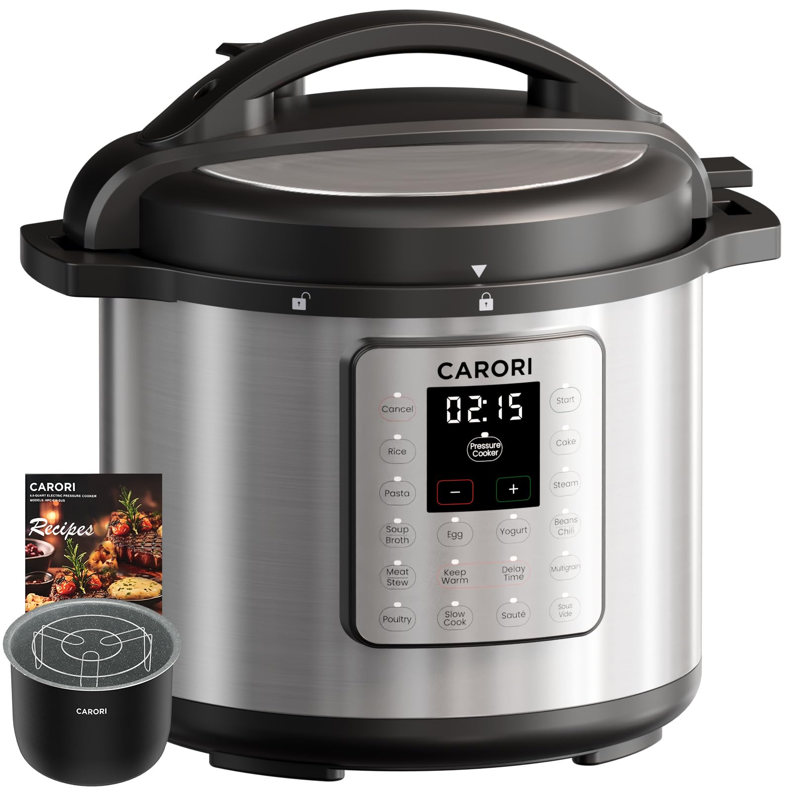 12-in-1 Electric Pressure Cooker 8 Quart, 1200W olla de presion Multi-Cooker with Non-Stick Ceramic Pot, Slow Rice Cooker, Saute, Steamer, Yogurt & Food Warmer, Delay Timer, Silver