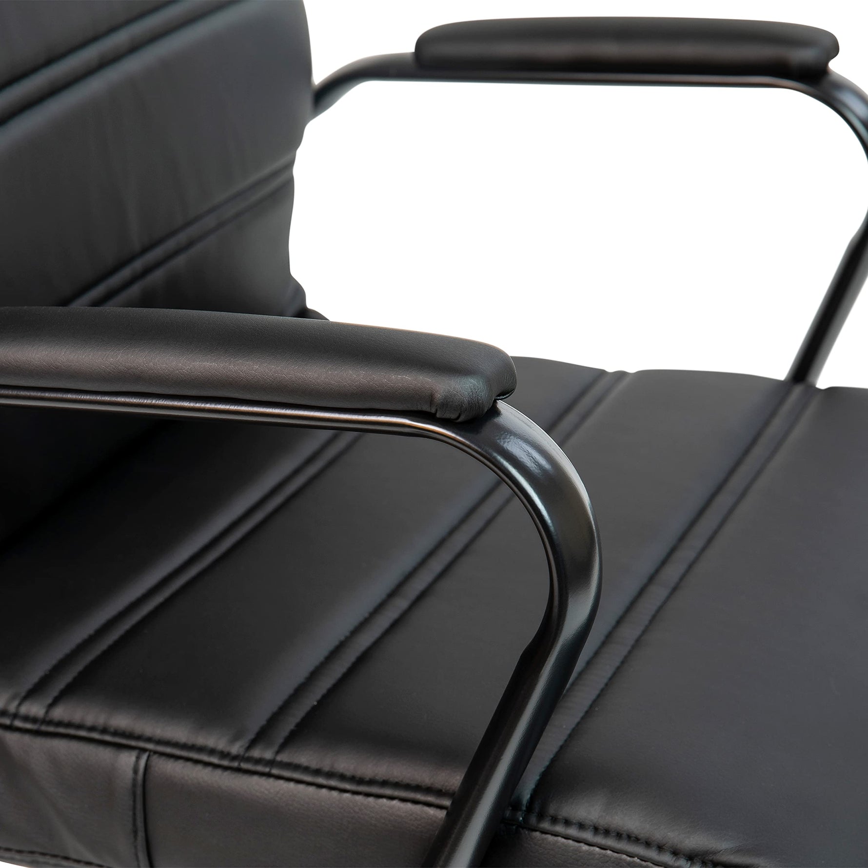 Flash Furniture Whitney Mid-Back Swivel LeatherSoft Desk Chair with Wheels, Padded Seat and Armrests, Adjustable Height Padded Office Chair, Black