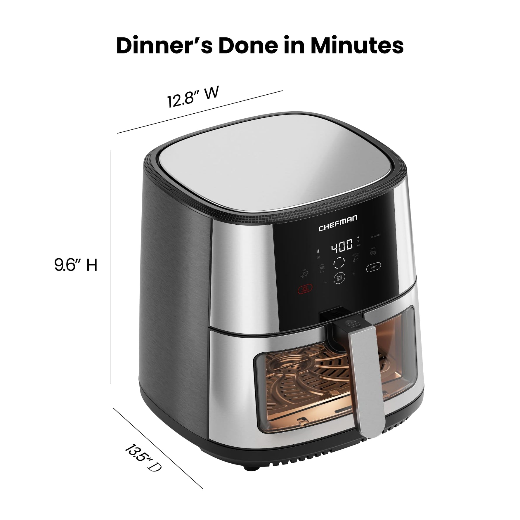Chefman Air Fryer 8 Qt | TurboFry® 4-in-1 with 450°F Hi-Fry Option for Crispier Results | Bake, Dehydrate, Frozen | XL Nonstick Dishwasher-Safe Basket | Stainless Steel