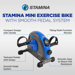 Stamina Mini Exercise Bike with Smooth Pedal System - Portable Pedal Exerciser - Cardio Equipment Fitness Bike - Stationary Bike for Home Workout - Blue