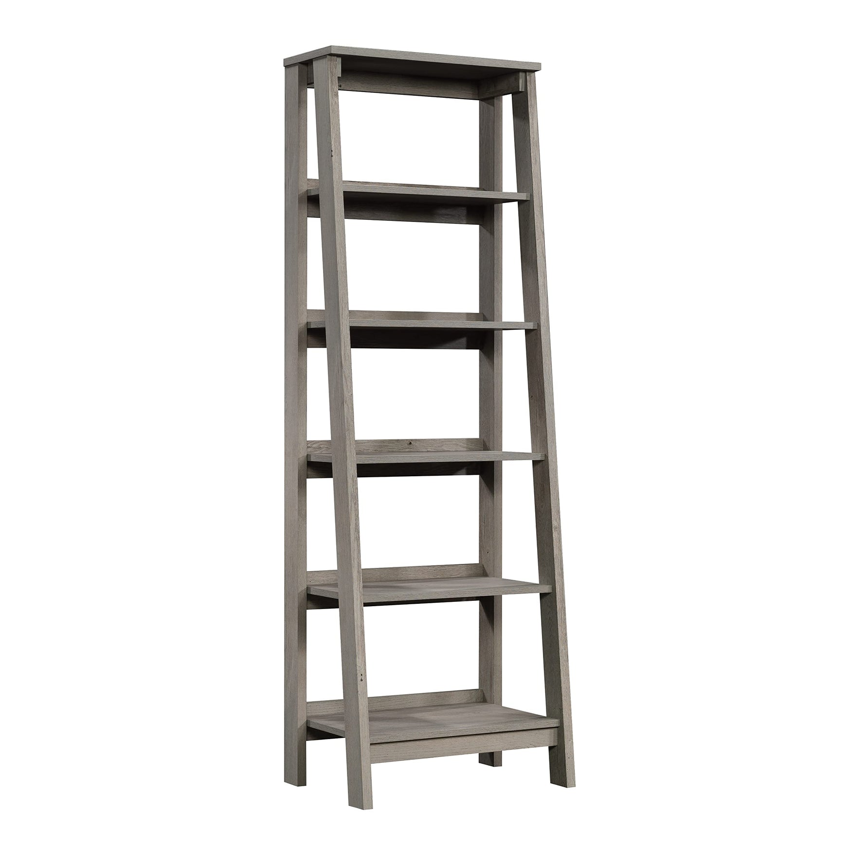 Sauder Ladder Bookshelf 5 Tier Trestle Ladder Shelf Wooden Bookcase, in Jamocha Wood