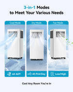Feelfunn 8000 BTU Portable Air Conditioner, 3-in-1 Cools 350 Sq.Ft, Quiet AC with Fan & Dehumidifier, LED Display, Remote, 24H Timer, Window Kit, for Bedroom/Office/Dorms