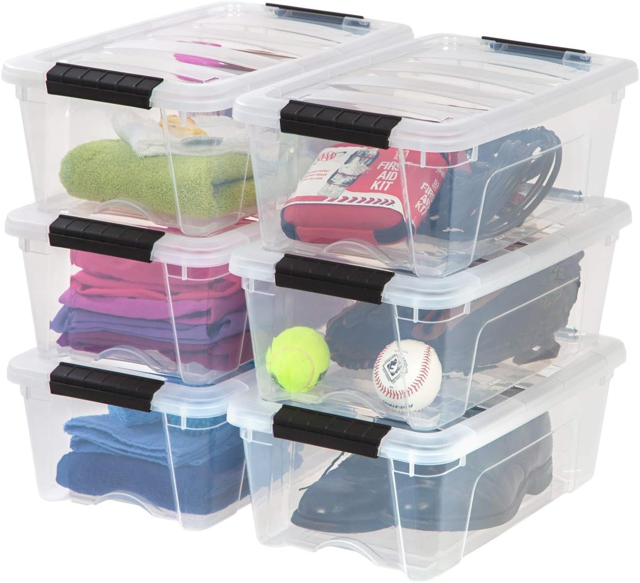 IRIS USA 6-Pack 6 Quart Storage Bins with Lids | Transparent design makes contents easy to find. Ideal for shoes, photos, documents, and small essentials. Nestable design