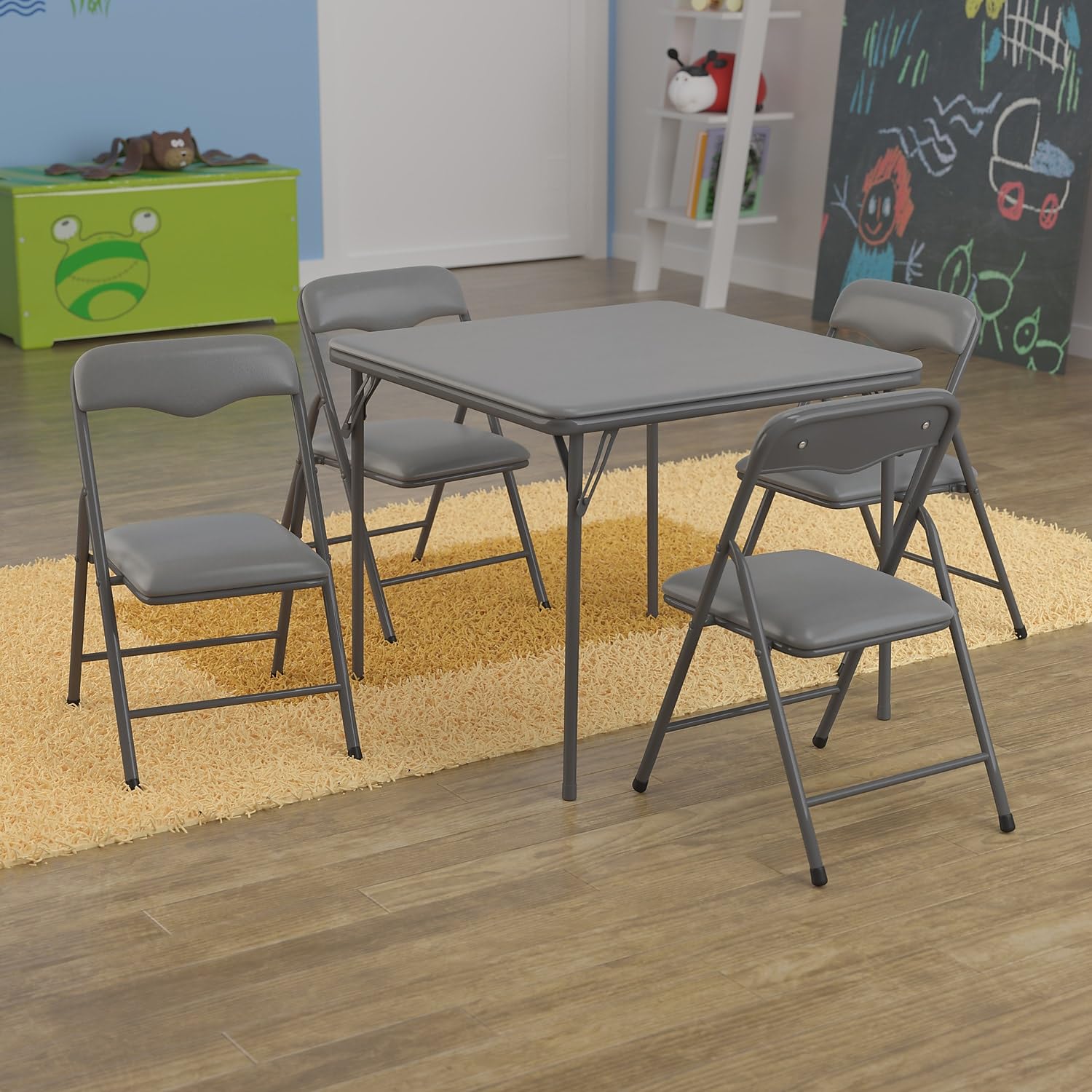 Flash Furniture Mindy Kids 5-Piece set Folding Square Table and Chairs Set for Daycare and Classrooms, Children's Activity Table and Chairs Set, Multicolor