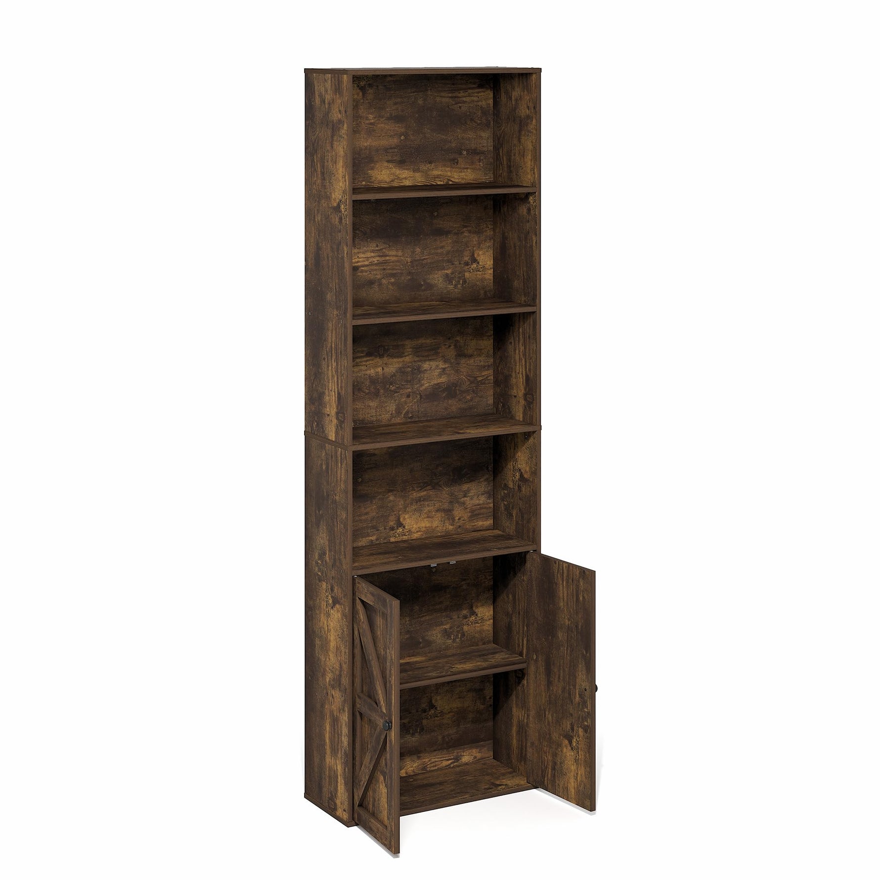 Furinno Jaya Book Shelf, 5-Tier Bookshelf, Bookcase with Adjustable Shelves, 9.5 x 24.5 x 71.2, for Organization and Storage, for Living Room, Bedroom, Home Office, Blackwood