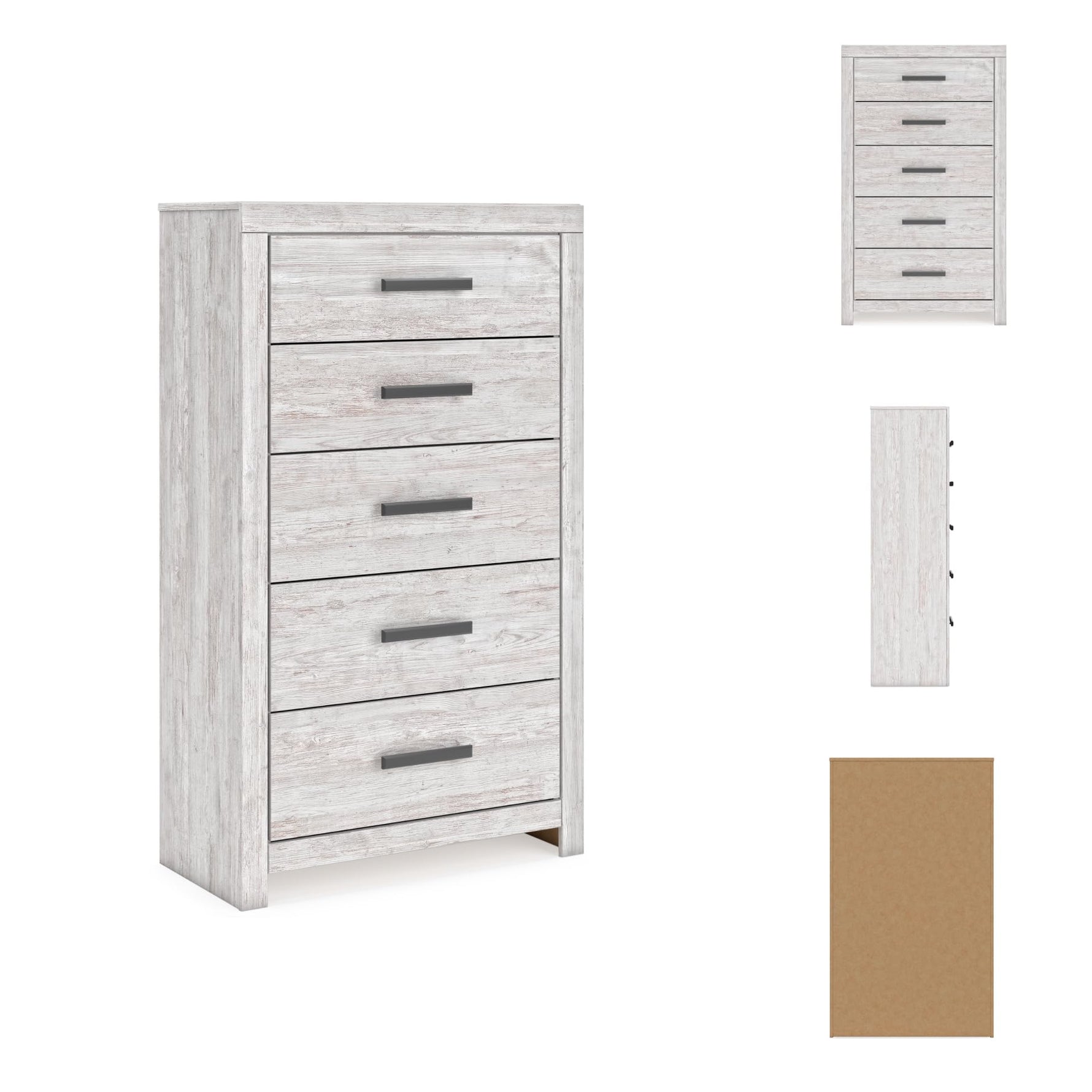Signature Design by Ashley Cayboni Vintage 5 Drawer Wide Chest with Safety Stop for Bedroom, White