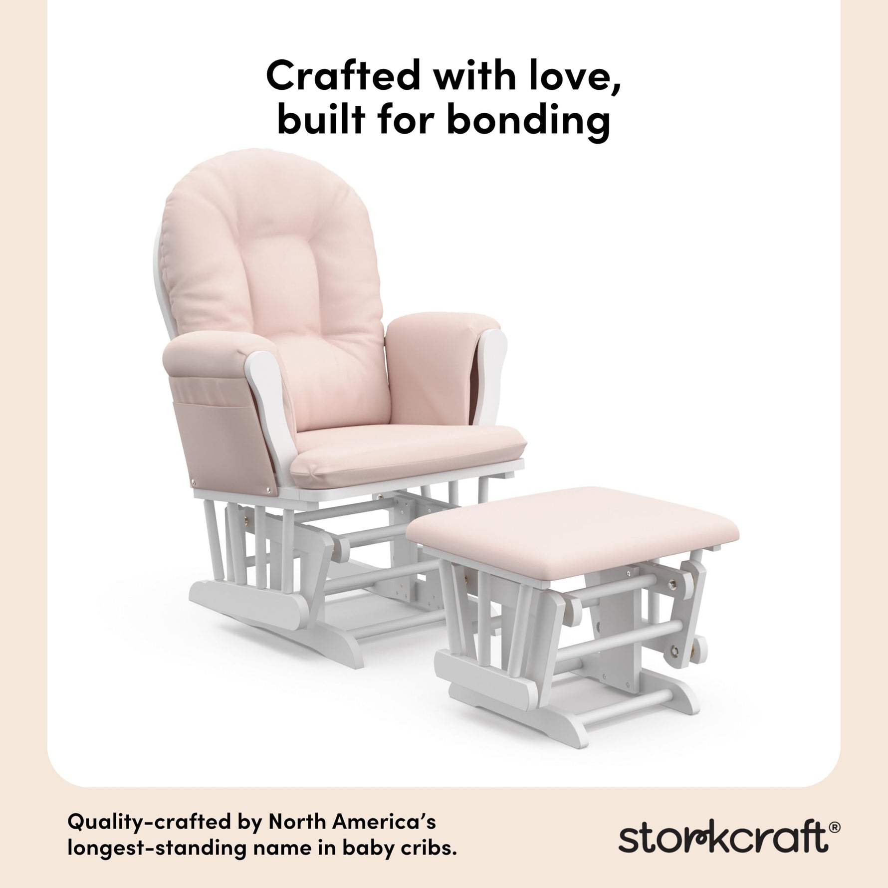 Storkcraft Premium Hoop Glider & Ottoman (Espresso with Beige) — GREENGUARD Gold Certified, Solid Wood Craftsmanship, Convenient Storage Pockets, Glider Rocking Chair for Nursery, Multi-Award-Winning