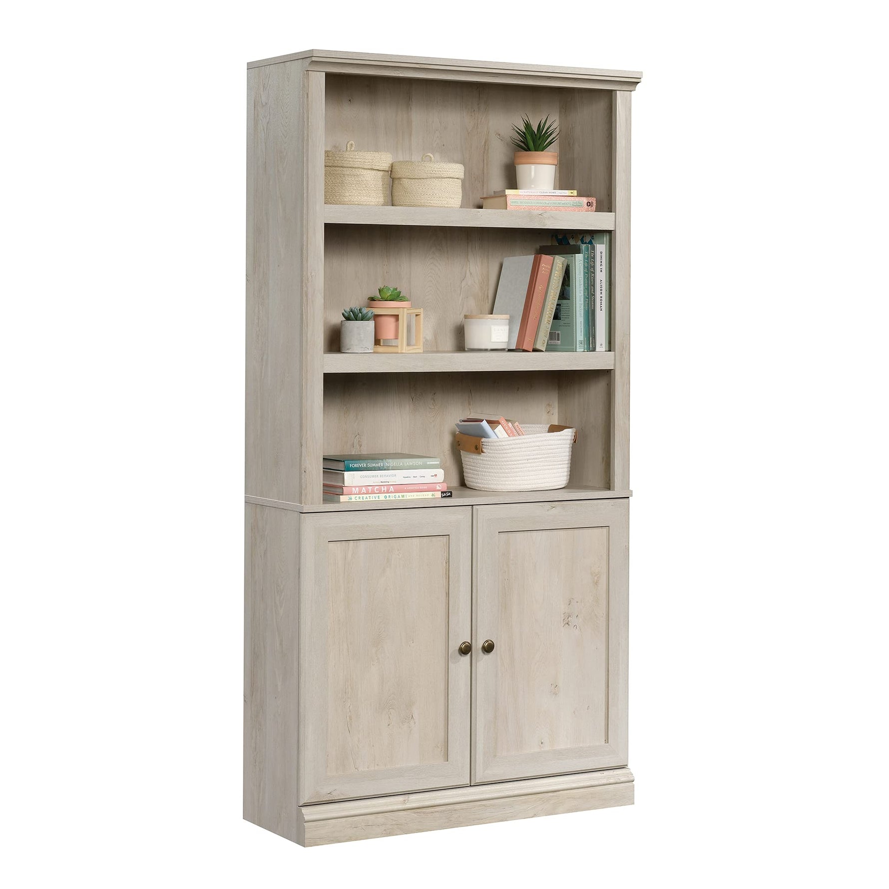 Sauder Miscellaneous Storage 5-Shelf/Book Shelf 2-Door Bookcase, Glacier Oak Finish
