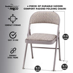 MECO 4-Pack Steel Frame Folding Dining & Event Chairs, Chicory Lace Motif Upholstery, Beige - Foldable Seating with Cushioned Seat and Padded Back for Kitchen, Parties or Game Tables