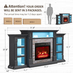 Naice 72" Electric Fireplace with Mantel and Cabinets, Fireplace TV Stand for Living Room Bedroom, Stacked Stone Surround and Remote Control 3D Realistic Flame, Black
