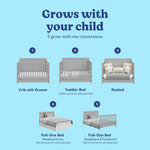 Graco Hadley 5-in-1 Convertible Crib with Drawer – GREENGUARD Gold Certified, Fits Standard Crib Mattress, Converts to Toddler Bed, Daybed and Full Bed, 4 Adjustable Mattress Heights (White)
