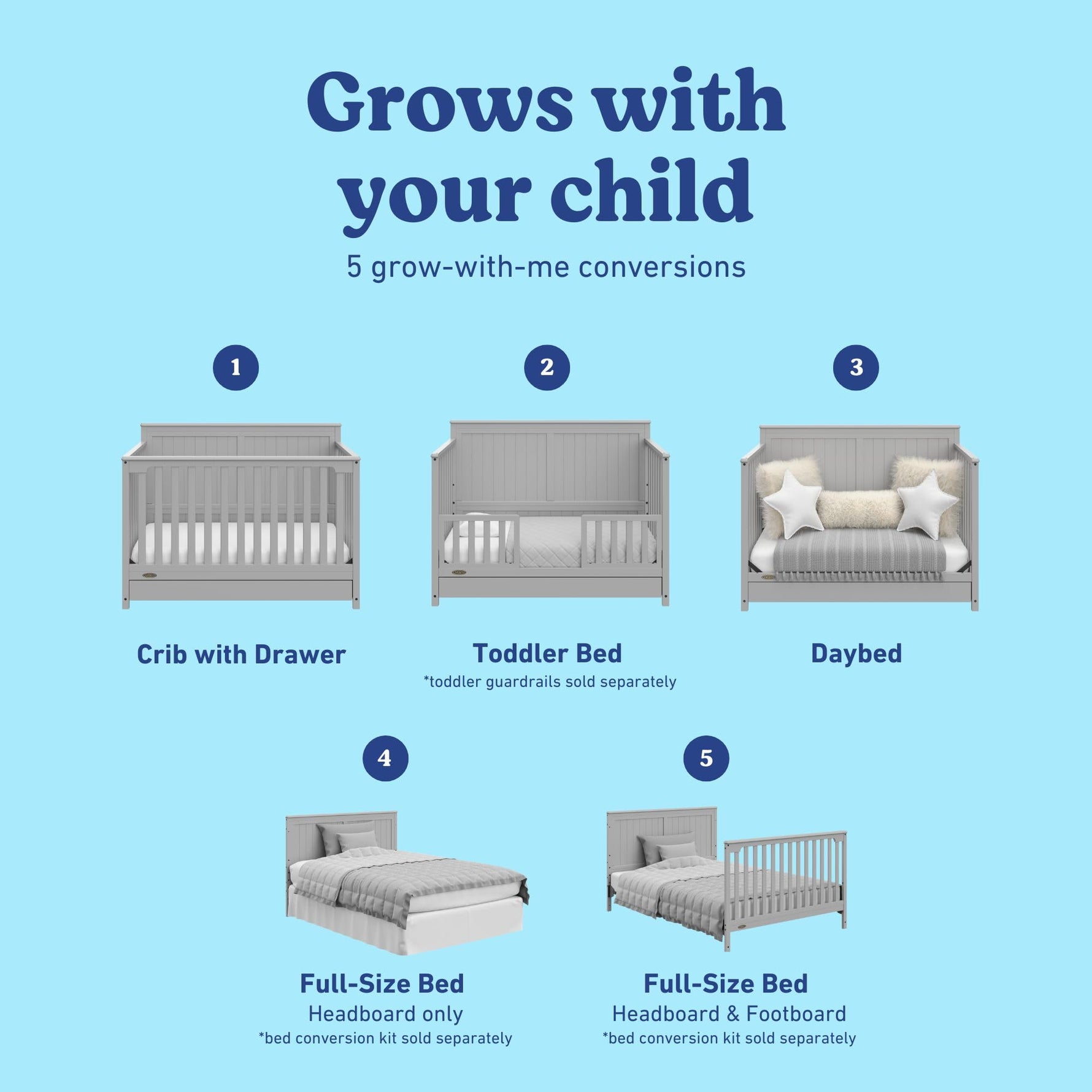 Graco Hadley 5-in-1 Convertible Crib with Drawer – GREENGUARD Gold Certified, Fits Standard Crib Mattress, Converts to Toddler Bed, Daybed and Full Bed, 4 Adjustable Mattress Heights (White)