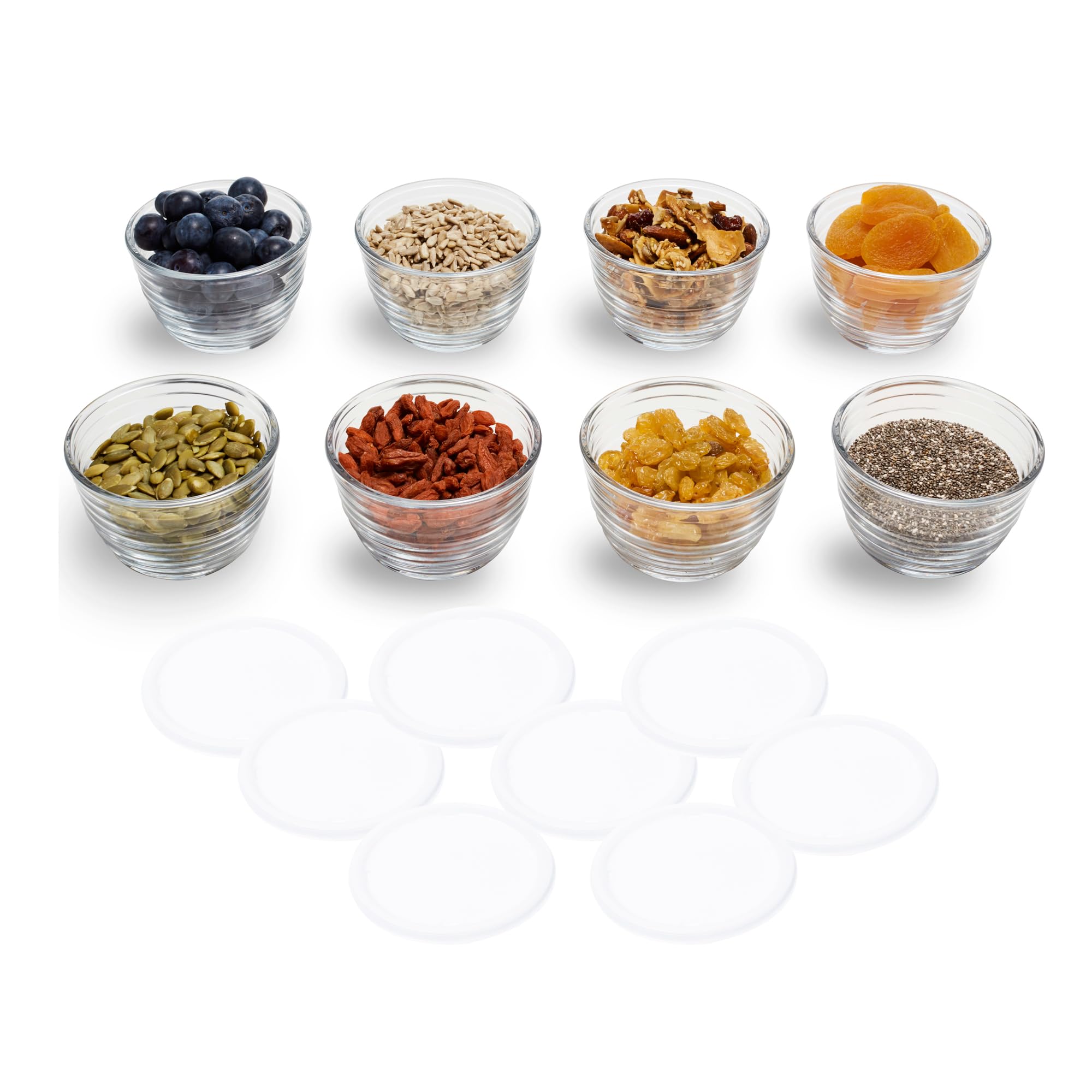 Libbey Small Glass Bowls, Glass Containers with Lids Set of 8 to Keep Leftovers Fresh, Meal Prepping and More, Dishwasher Safe Small Bowls for Dips