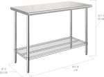 Seville Classics Commercial Work Table Island Utility Cart Prep Station, for Restaurant, Kitchen, Warehouse, Garage, Hotel, Home, Stainless-Steel Top NSF , 49" W x 24" D | Heavy-duty durable workstation supports 1,000 lb with adjustable wire shelf, is ver
