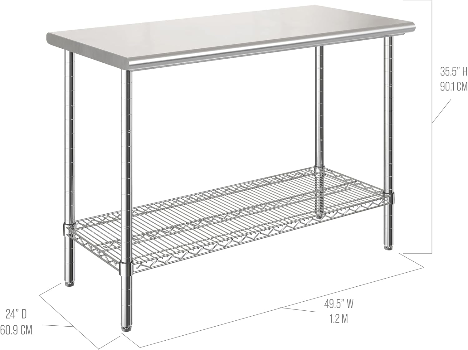 Seville Classics Commercial Work Table Island Utility Cart Prep Station, for Restaurant, Kitchen, Warehouse, Garage, Hotel, Home, Stainless-Steel Top NSF , 49" W x 24" D | Heavy-duty durable workstation supports 1,000 lb with adjustable wire shelf, is ver