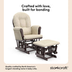 Storkcraft Premium Hoop Glider & Ottoman (Espresso with Beige) — GREENGUARD Gold Certified, Solid Wood Craftsmanship, Convenient Storage Pockets, Glider Rocking Chair for Nursery, Multi-Award-Winning