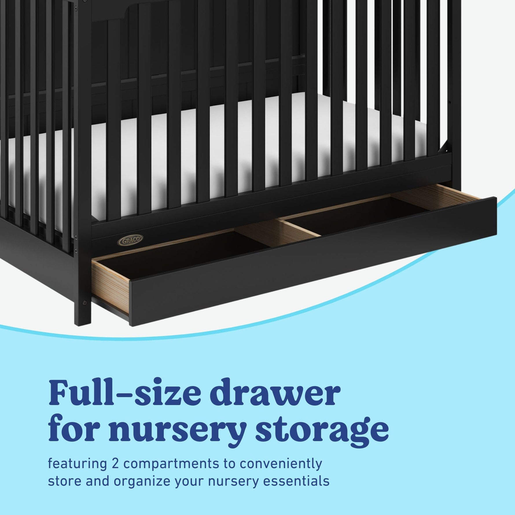 Graco Hadley 5-in-1 Convertible Crib with Drawer – GREENGUARD Gold Certified, Fits Standard Crib Mattress, Converts to Toddler Bed, Daybed and Full Bed, 4 Adjustable Mattress Heights (White)