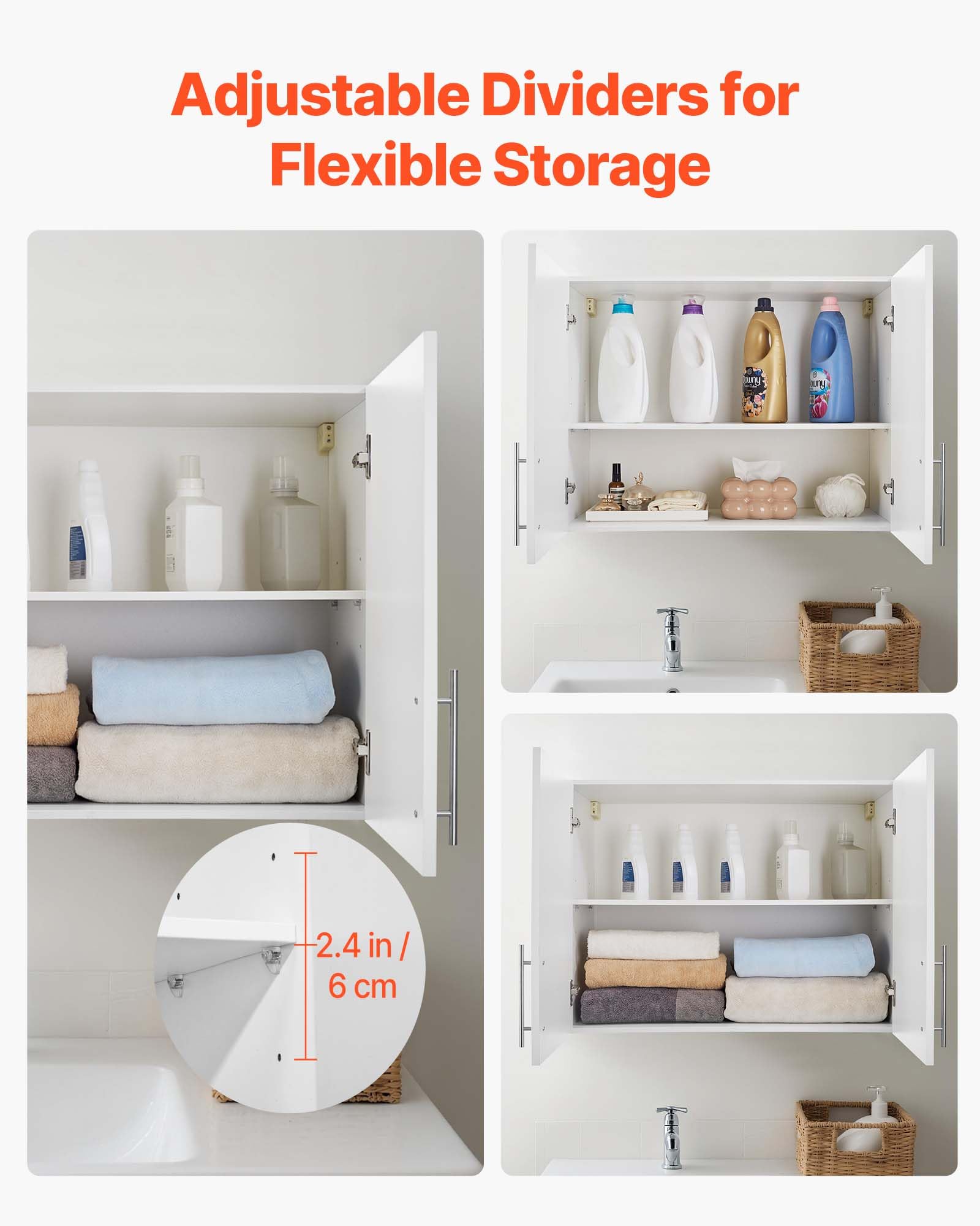 VEVOR Laundry Room Wall Cabinet, 2-Tier Wall Mounted Hanging Cabinet with Adjustable Shelf, Cupboard Storage with 2 Doors, for Kitchen, Bathroom, Laundry, 11.8 x 23.6 x 23.6 in (D x W x H), White