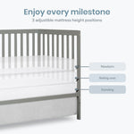 Dream On Me Synergy 5-in-1 Convertible Full-Size Baby Crib with Toddler, Day & Full Bed Conversion in White, GreenGuard Gold & BSA, 3 Mattress Heights, Sustainable Pinewood