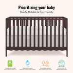 Dream On Me Synergy 5-in-1 Convertible Full-Size Baby Crib with Toddler, Day & Full Bed Conversion in White, GreenGuard Gold & BSA, 3 Mattress Heights, Sustainable Pinewood