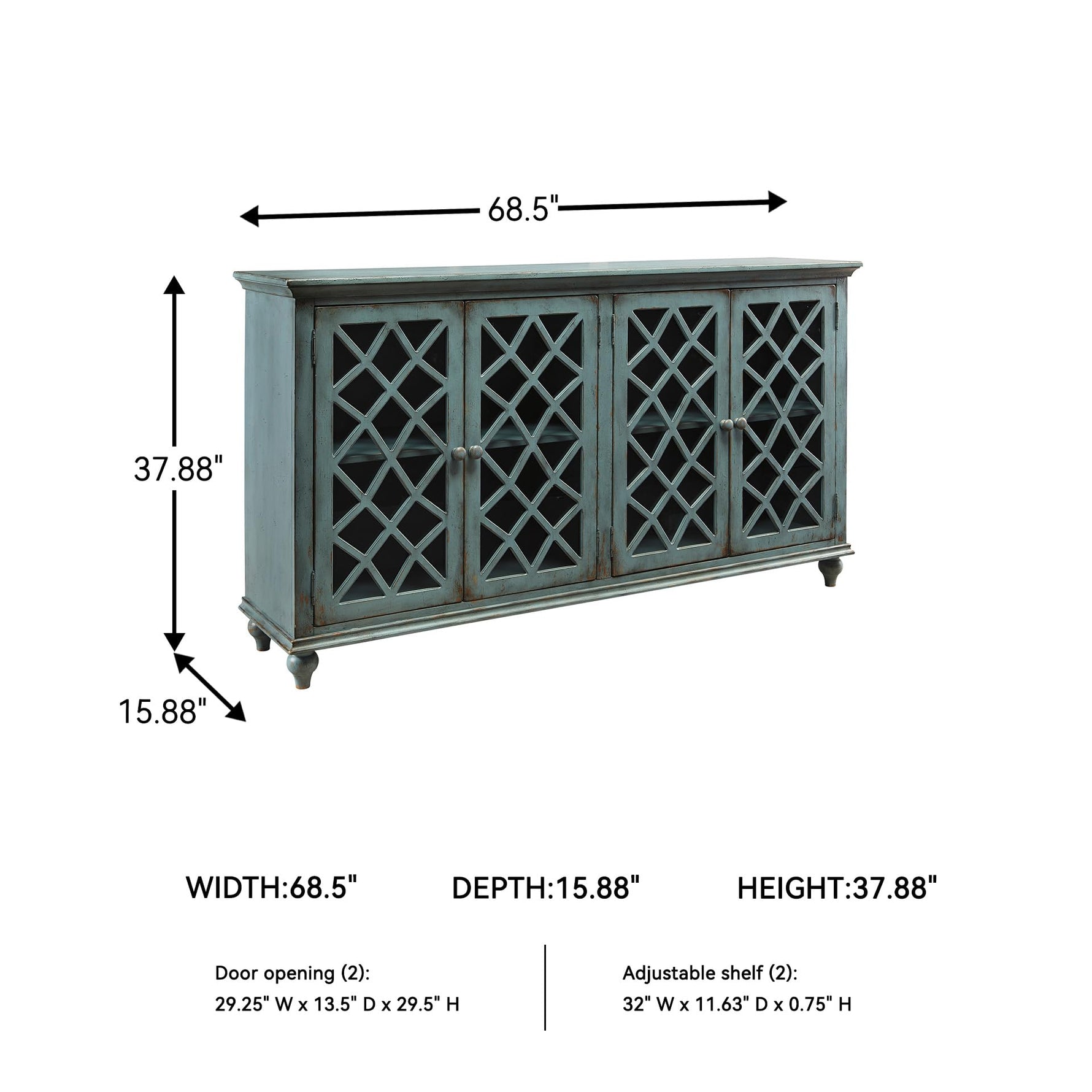 Signature Design by Ashley Mirimyn Vintage 69" 4-Door Accent Cabinet with Mirrored Glass and 2 Adjustable Shelves, Antique Blue