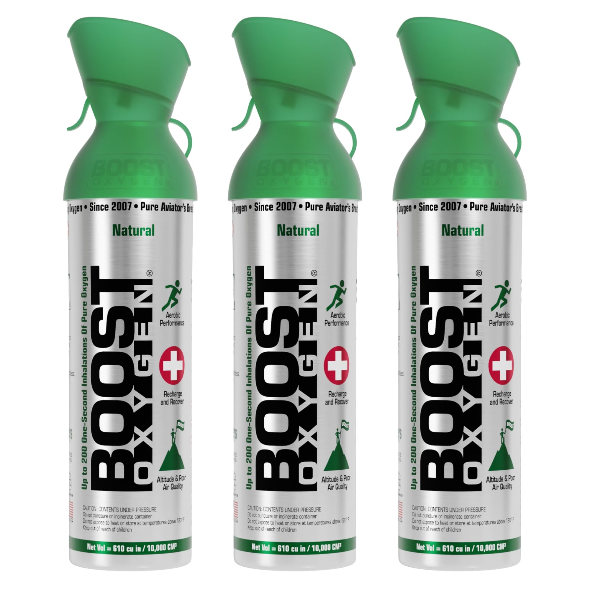 Boost Oxygen Large Natural 10 Liter Canister | Respiratory Support for Aerobic Recovery, Altitude, Performance and Health (3 Pack)
