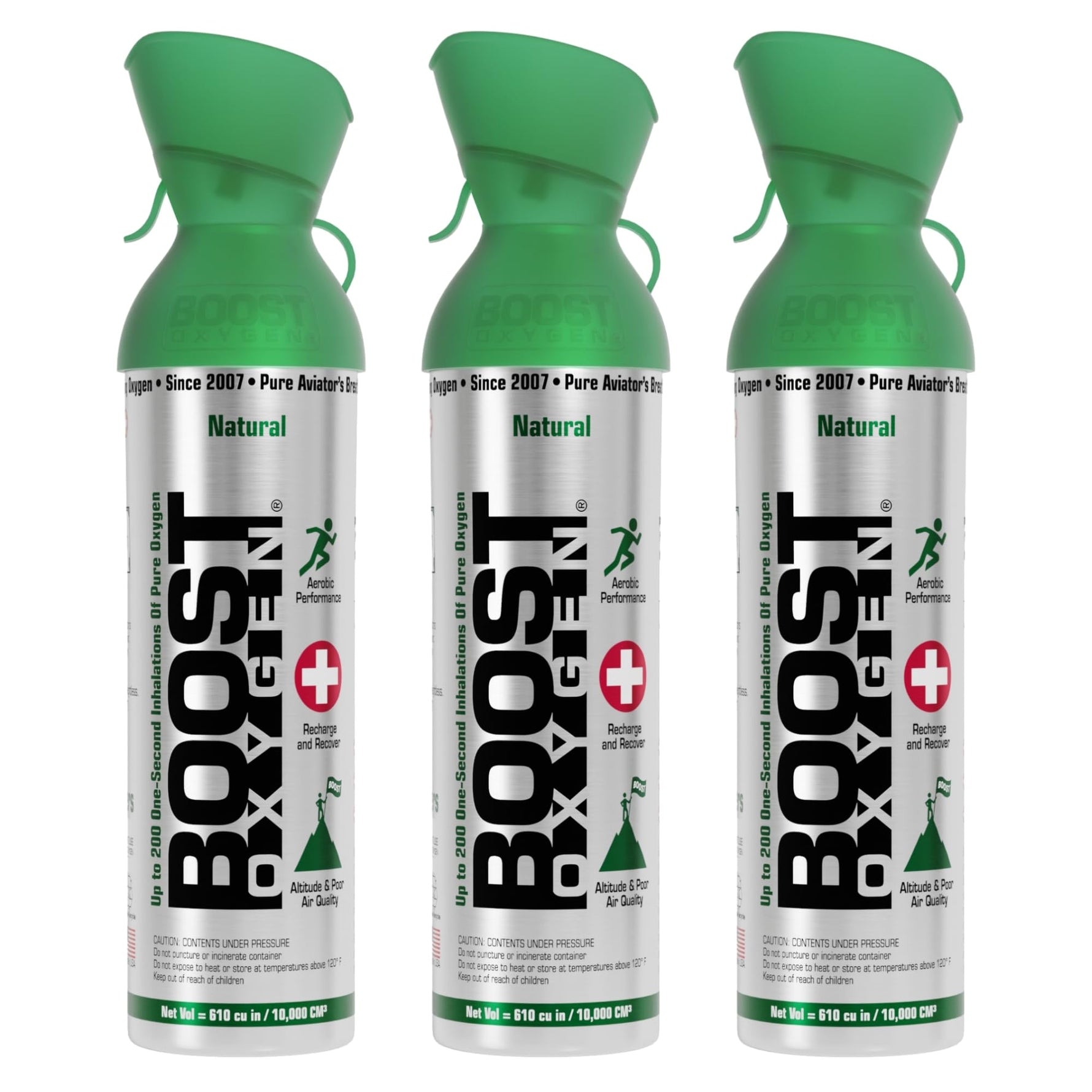 Boost Oxygen Large Natural 10 Liter Canister | Respiratory Support for Aerobic Recovery, Altitude, Performance and Health (3 Pack)