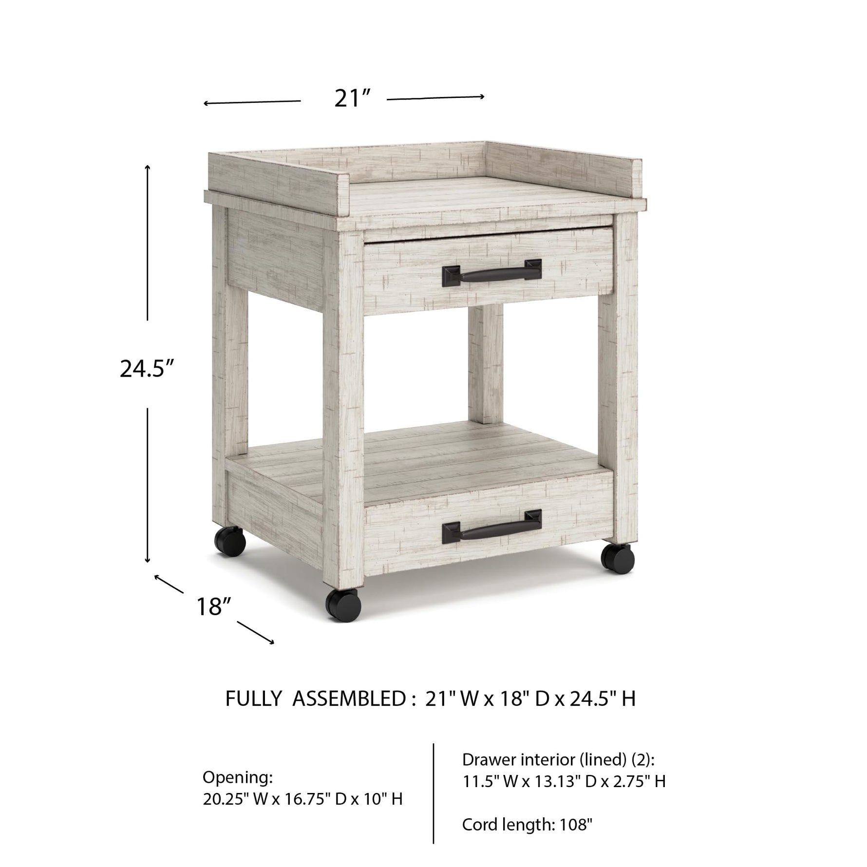 Signature Design by Ashley Baldridge Office Printer Stand, Storage, Electrical Outlets, USB Charing Ports, Wood, 21" W x 18" D x 24.63" H, Brown