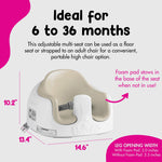 Bumbo 3-in-1 Multi-Seat for 6 to 36 Months, Travel Baby and Infant Feeding & Play Floor Seat, Portable Booster High Chair with Dining and Activity Tray, Taupe