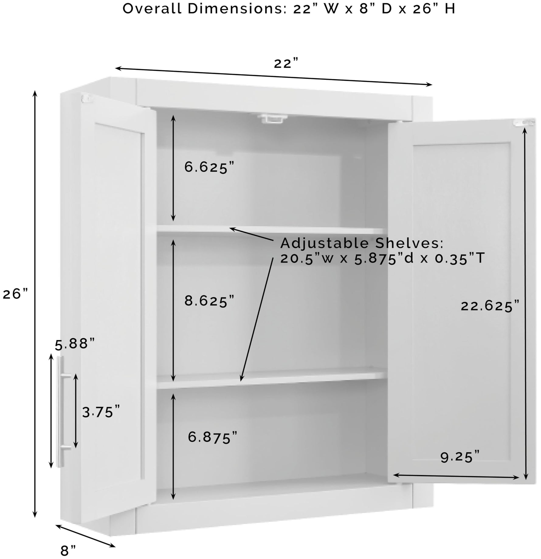 Crosley Furniture Savannah Wall Mounted Bathroom Storage Medicine Cabinet with Shelves, White