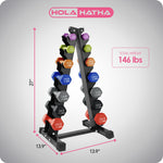 HolaHatha Neoprene Dumbbell Weights Set w/ Rack, Home Gym Equipment, 146 Lbs, Multicolor - Portable Weighted Exercise Dumbbells for Fitness, Training, and Lifting Workouts