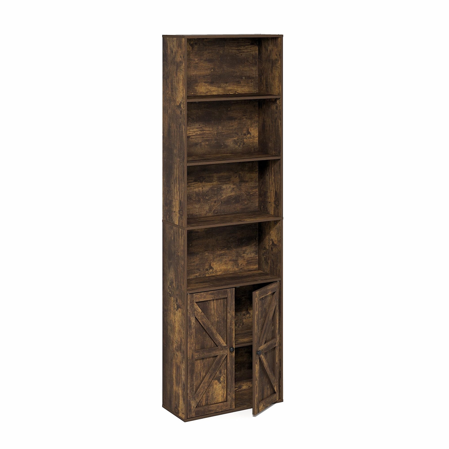 Furinno Jaya Book Shelf, 5-Tier Bookshelf, Bookcase with Adjustable Shelves, 9.5 x 24.5 x 71.2, for Organization and Storage, for Living Room, Bedroom, Home Office, Blackwood