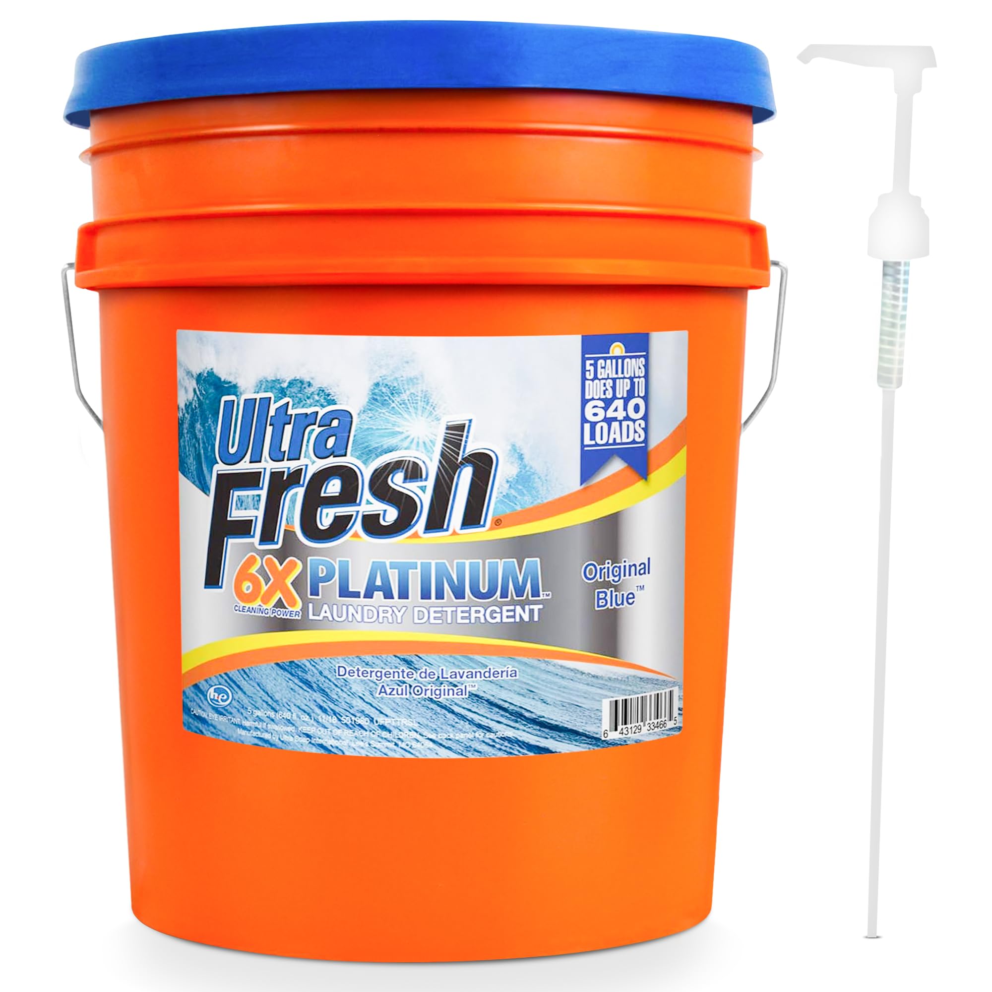 Ultra Fresh 6X Platinum 5 Gallon Liquid Laundry Detergent, Concentrated Laundry Soap with Deep Cleaning Power for Washing Machine, Original Blue